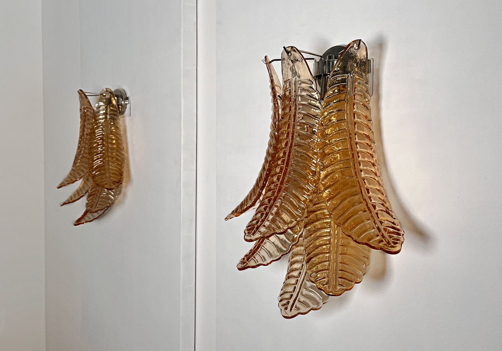 Pair Of Vintage Murano Amber Felci Glass Wall Sconces photo vintage