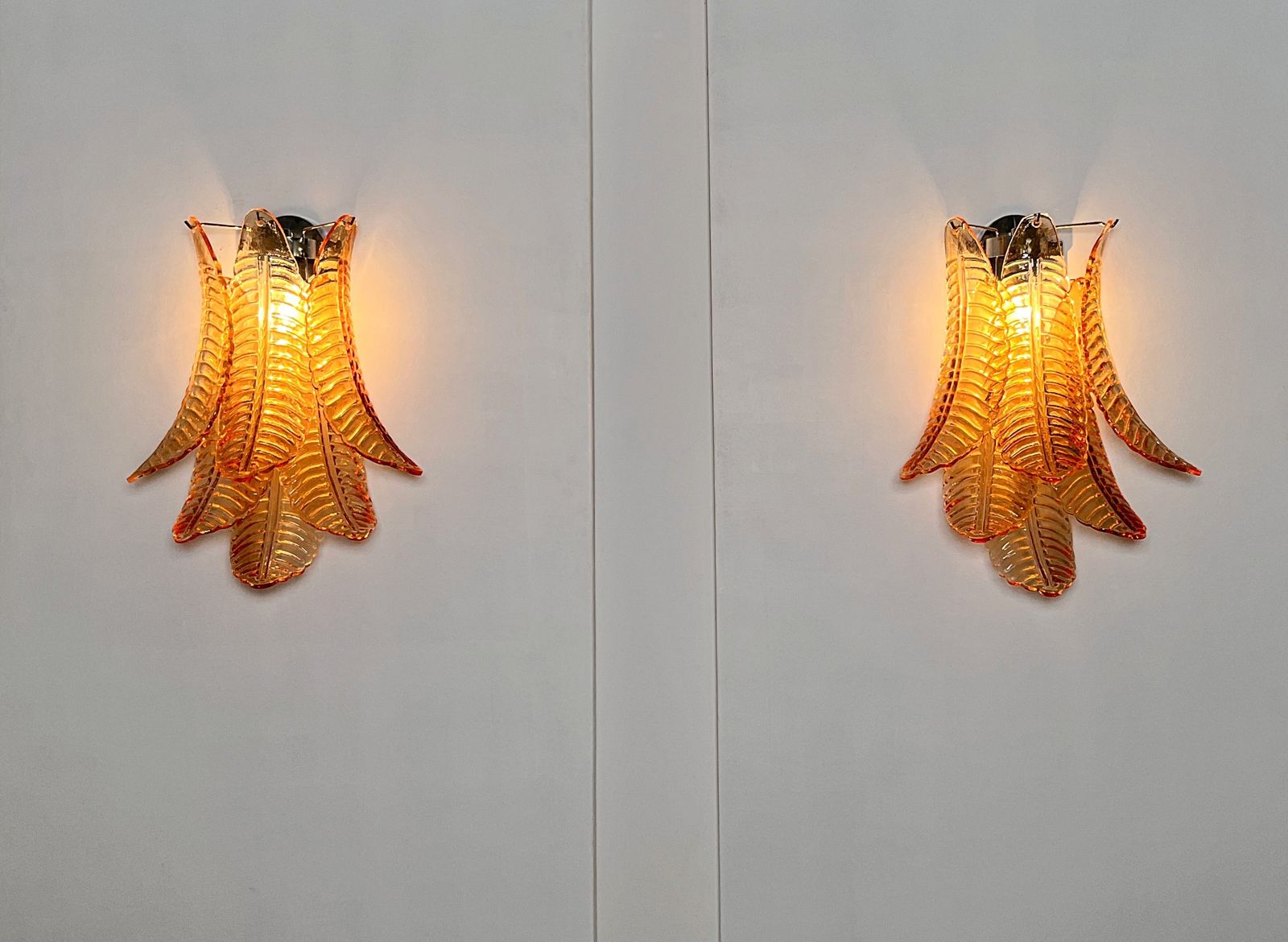 Lighting Pair Of Vintage Murano Amber Felci Glass Wall Sconces photo