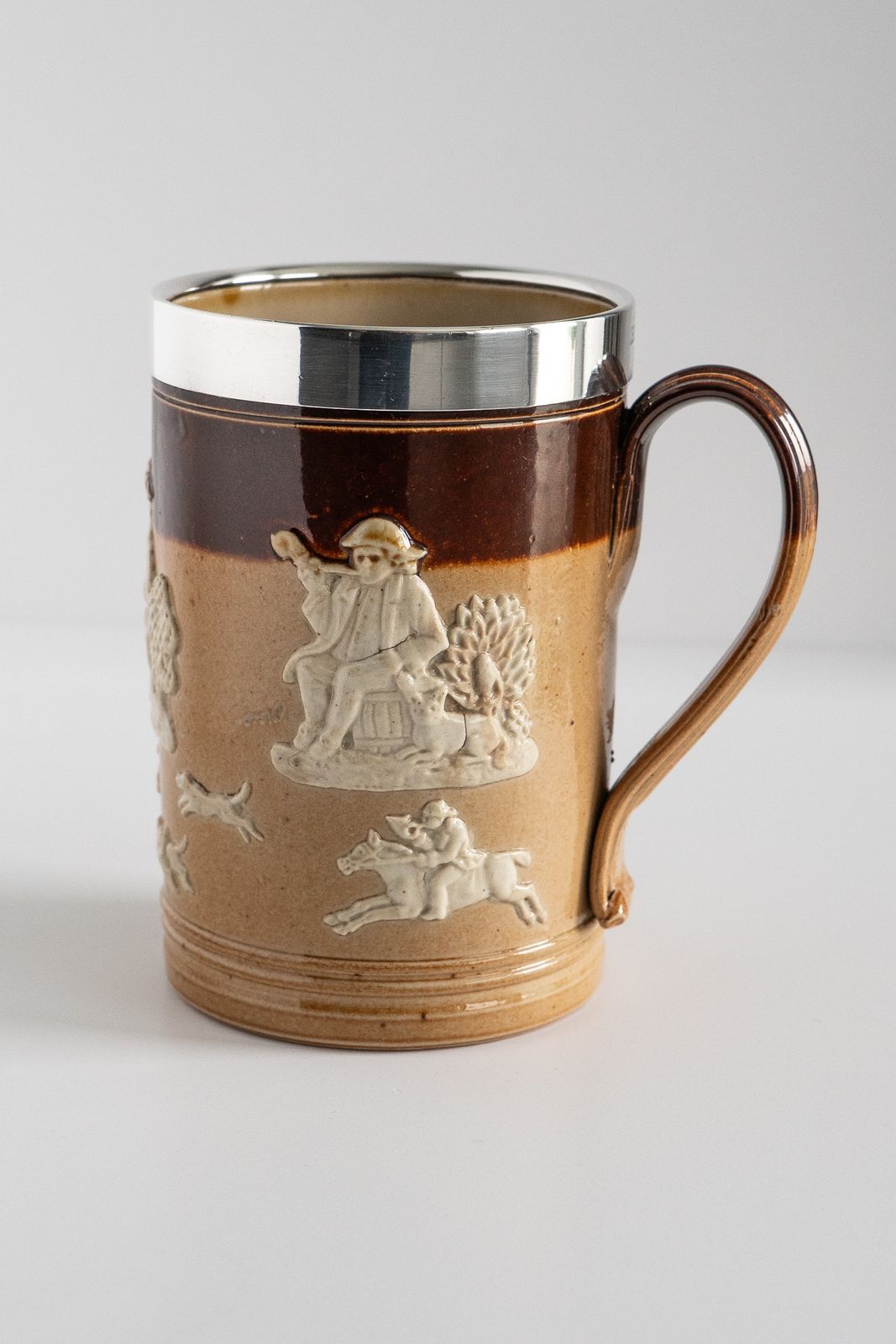 Royal Doulton 'Harvest& Hunting' Tankard Impressed Marks Dated 1903 With Mappin & Webb Silver Plated Collar photo furniture