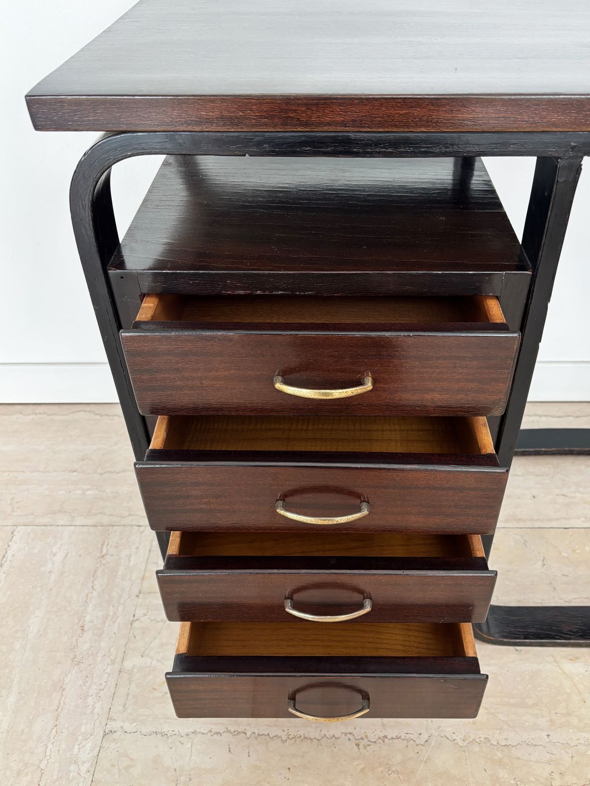 Giuseppe Pagano Pogatschnig Dark Wood Desk For Gino Maggioni, Italy 1940s photo vinterior