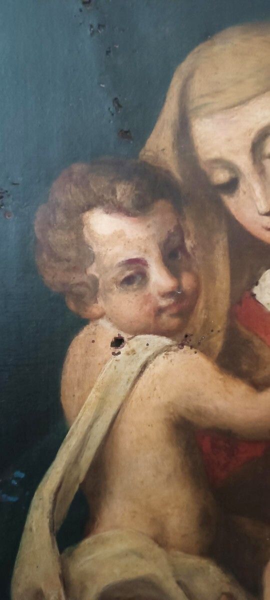 Antique Oil Painting On Canvas, "Virgin Mary And Child" photo buy