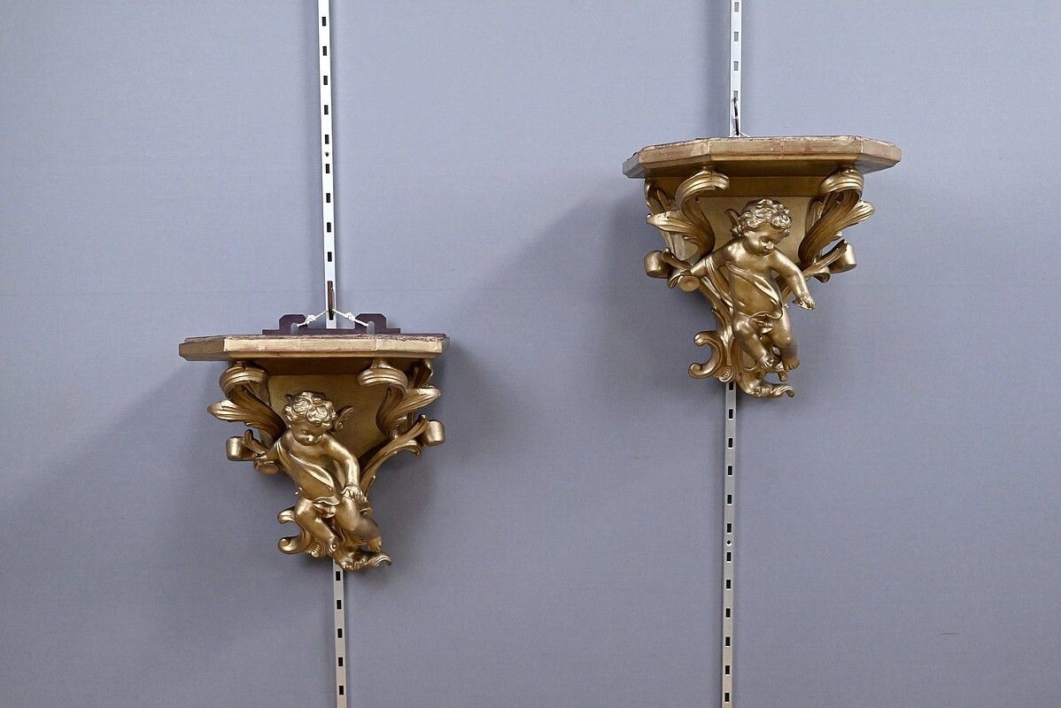 Pair Of Gilt Wood Wall Sconces – Late 19th Century photo for sale