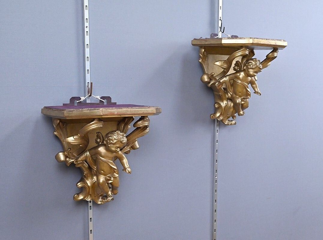 Pair Of Gilt Wood Wall Sconces – Late 19th Century photo Furniture