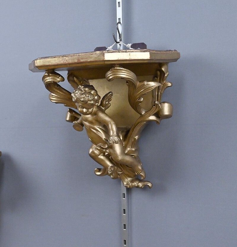 photo for sale Pair Of Gilt Wood Wall Sconces – Late 19th Century