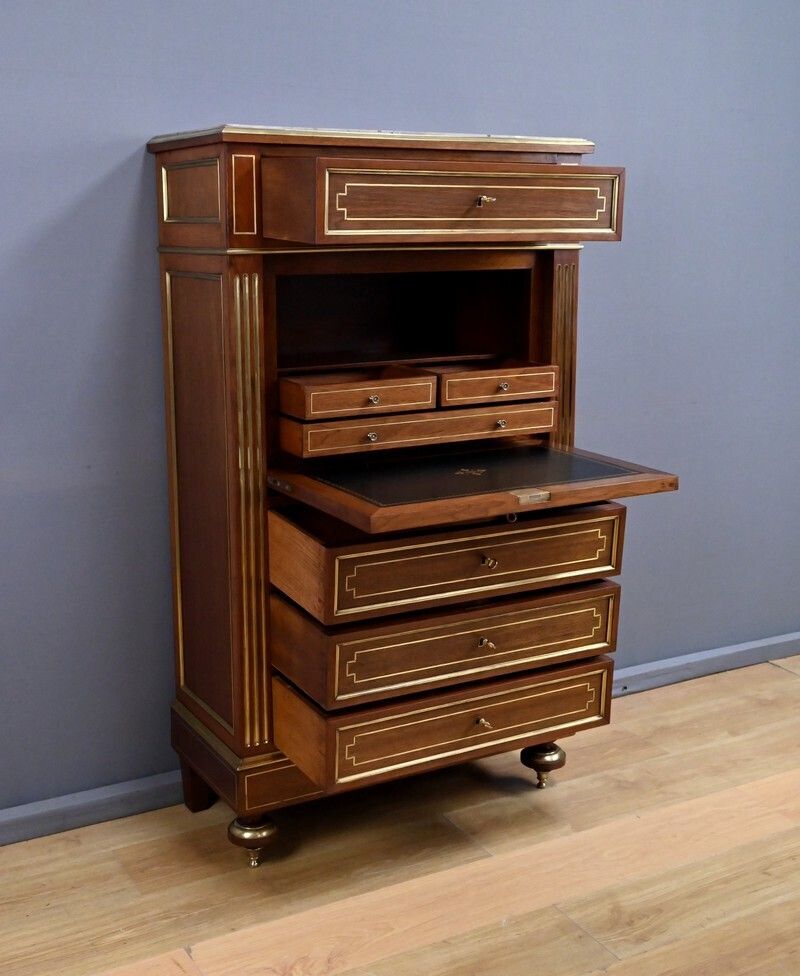 Mahogany Secretary Desk, Louis XVI Style, Napoleon III Period – Second Half Of The 19th Century photo Furniture
