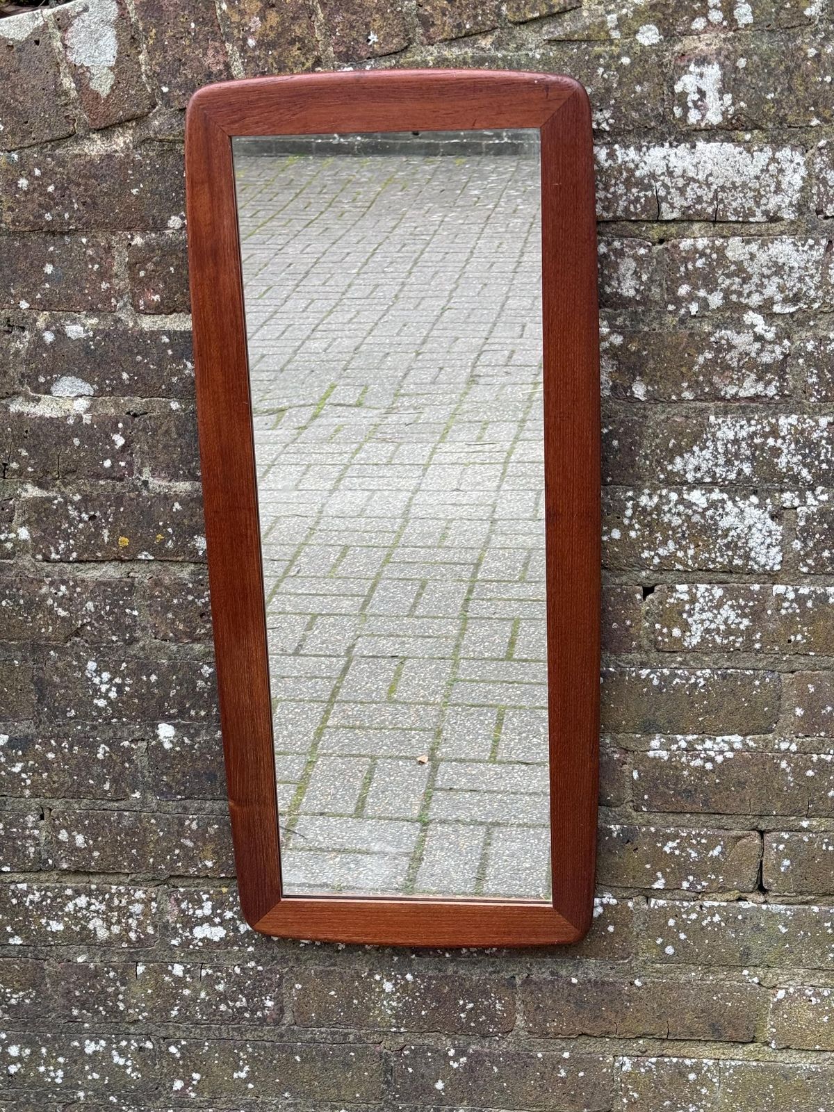 Mid Century Teak Wall Mirror, 1960s Danish Style Rectangular Mirror, Vintage Wooden Frame Mirror, Retro Home Decor photo Home Decor