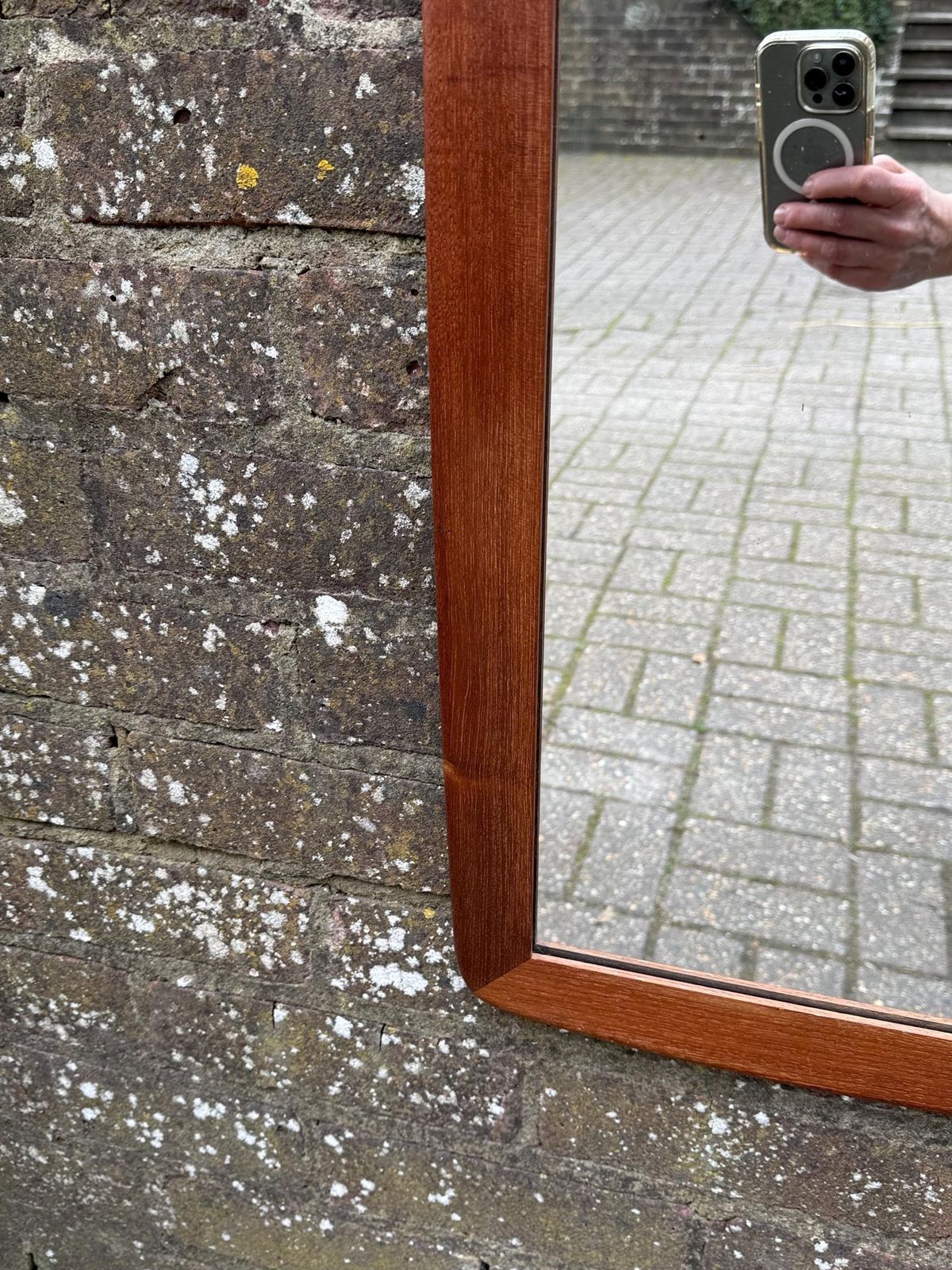 Mid Century Teak Wall Mirror, 1960s Danish Style Rectangular Mirror, Vintage Wooden Frame Mirror, Retro Home Decor photo vintage