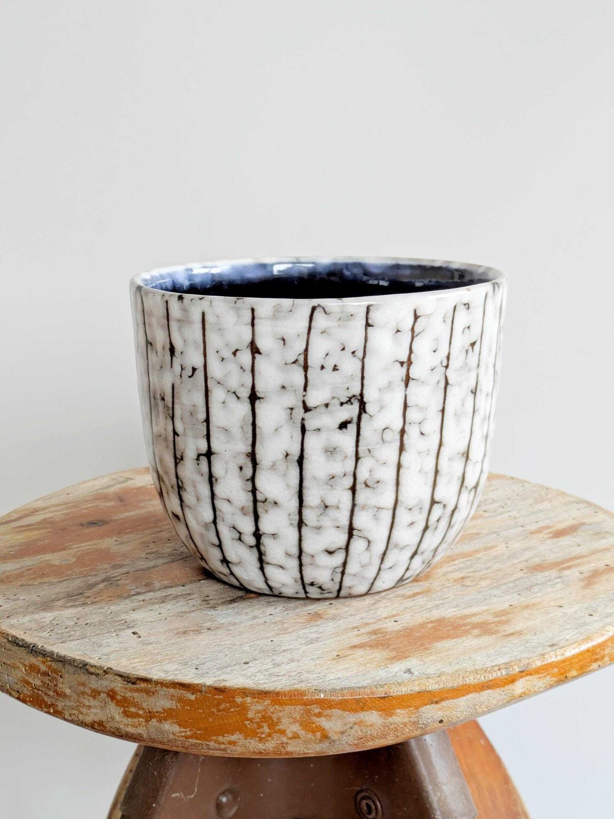 Vintage Hungarian Majolica Planter, Whitewashed Glaze, Sgraffito Designs, Midcentury Ceramic