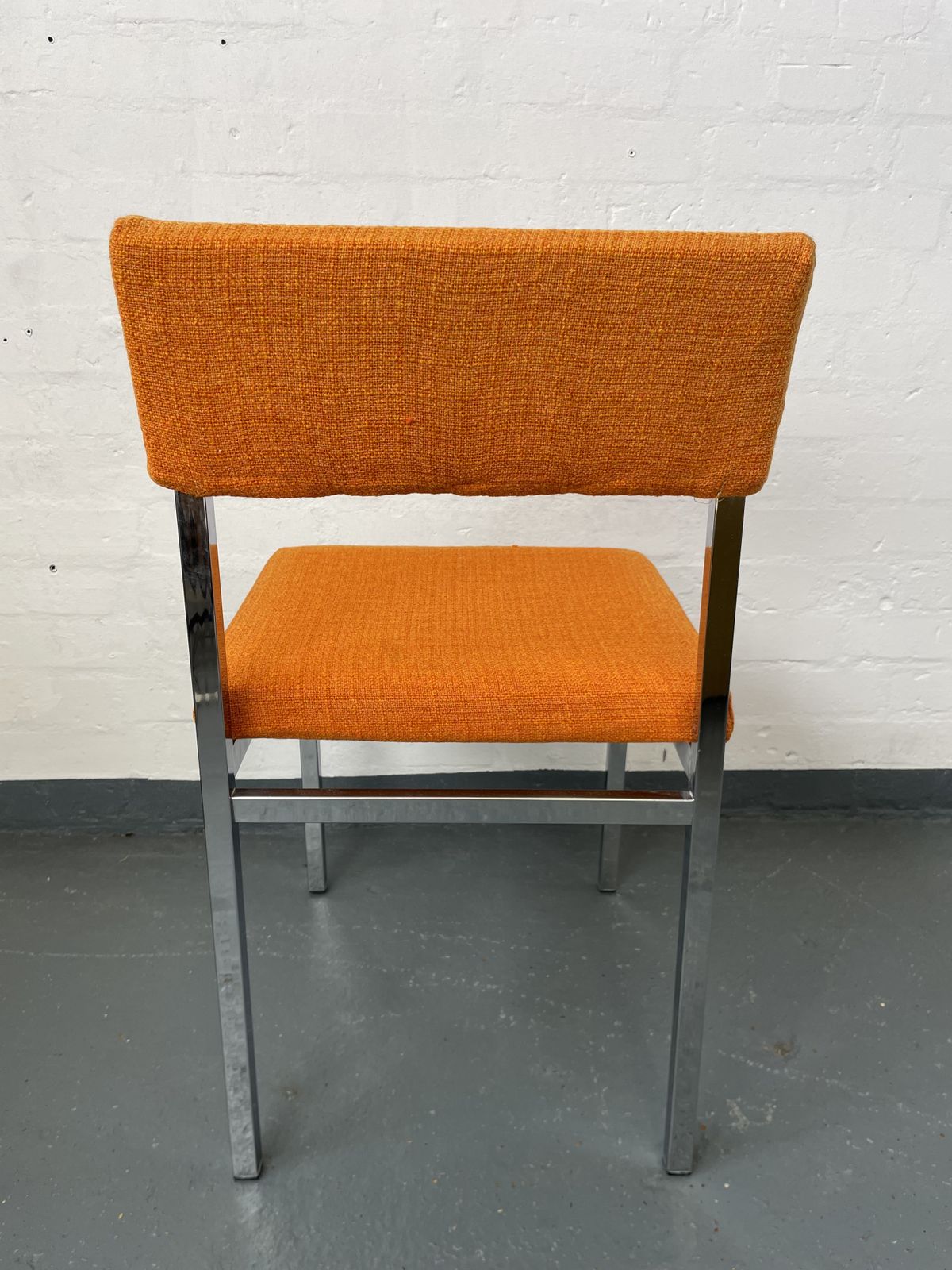Pair Of Vintage Orange Upholstered Chairs With Chrome Frame | Mid Century Modern Designer Style Seating photo 280.0
