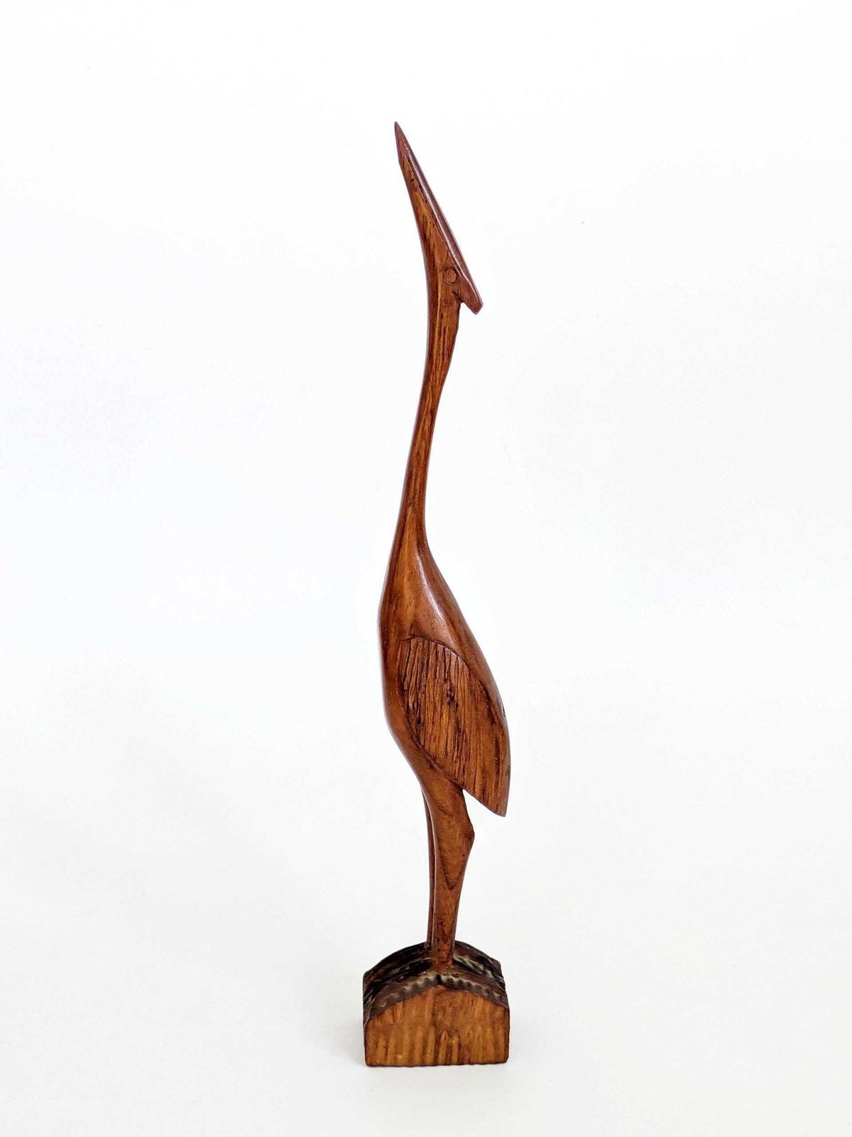 Midcentury Teak Crane Sculpture, 34.5 Cm Hand Carved Danish Style Bird Figurine, Scandi Decor photo 118.0