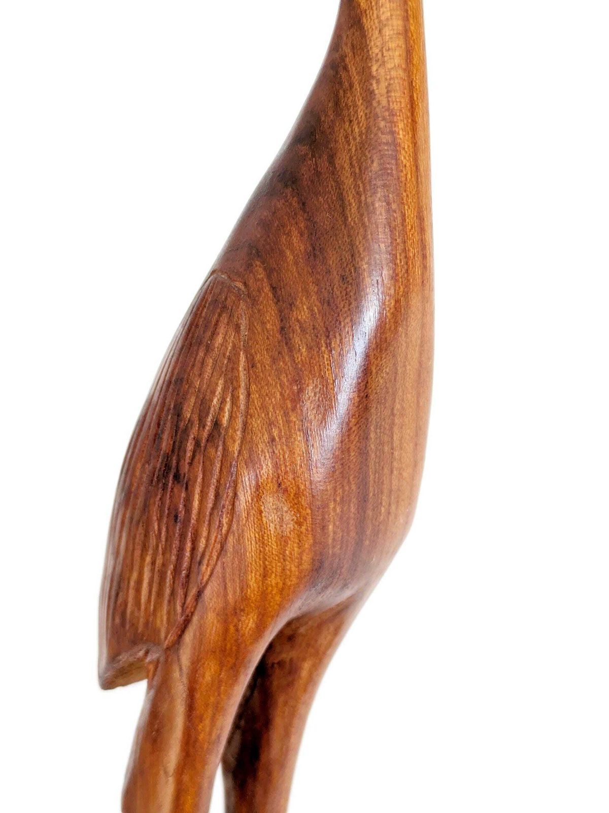 photo for sale Midcentury Teak Crane Sculpture, 34.5 Cm Hand Carved Danish Style Bird Figurine, Scandi Decor