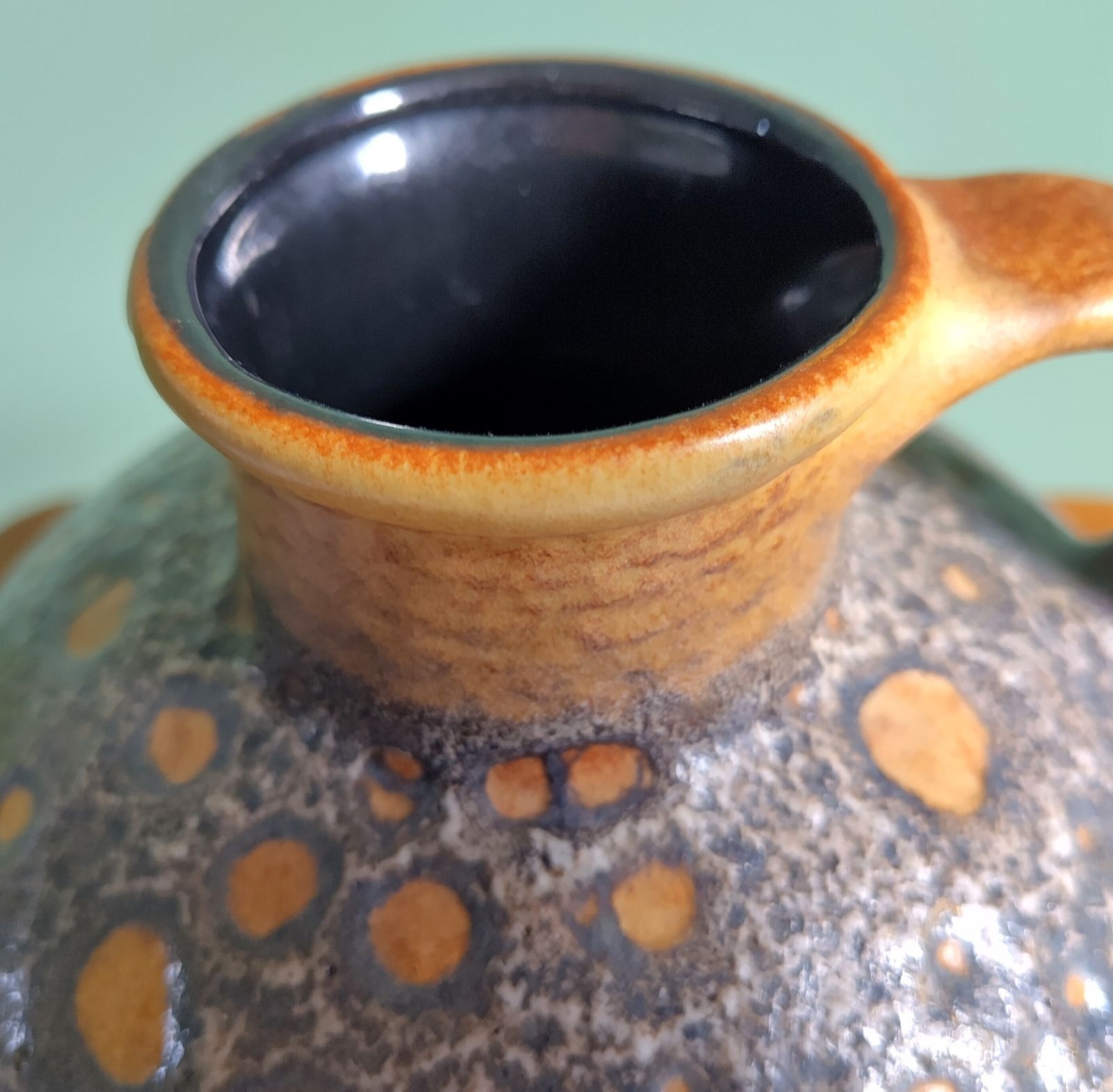 Jasba 30113‑18 Mid‑Century Fat Lava Vase (18 Cm) — Ochre & Grey Volcanic Glaze, Cinematic Retro‑Sci‑Fi Aesthetic photo buy