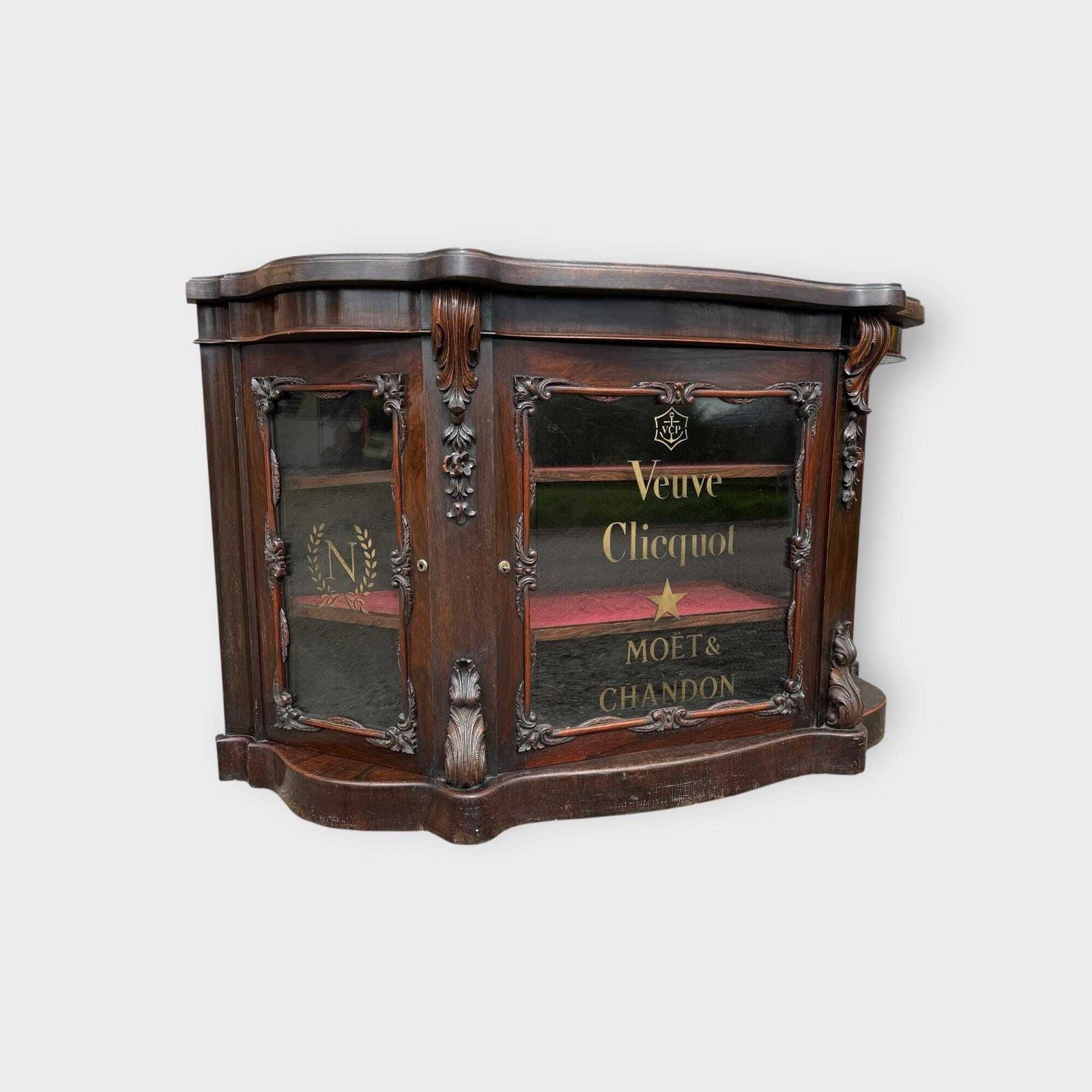 Stunning Antique 3 Door Credenza Low Bookcase With Later Lettering