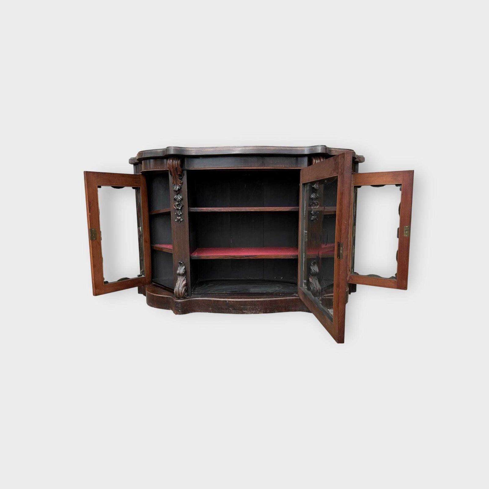 Stunning Antique 3 Door Credenza Low Bookcase With Later Lettering photo vinterior