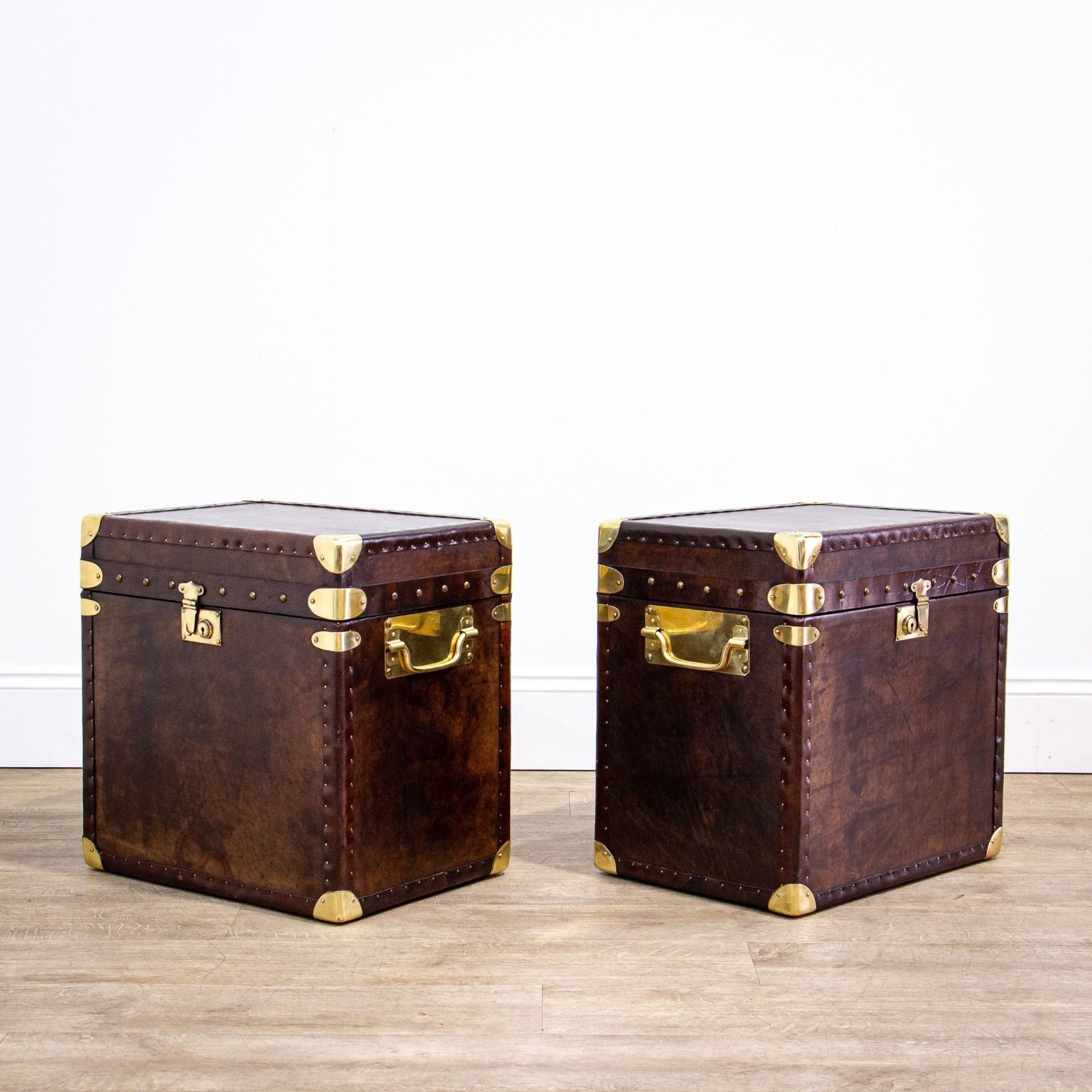 Pair Of Leather Trunks Or Storage Boxes photo for sale