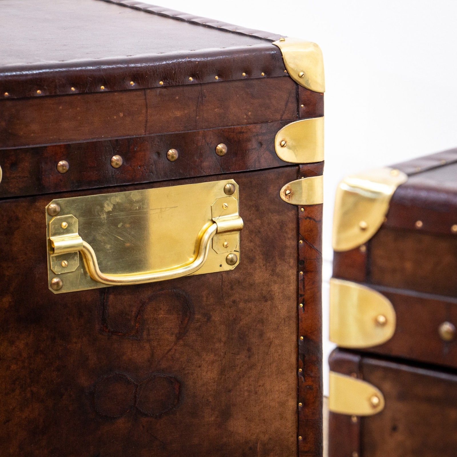Furniture Pair Of Leather Trunks Or Storage Boxes photo