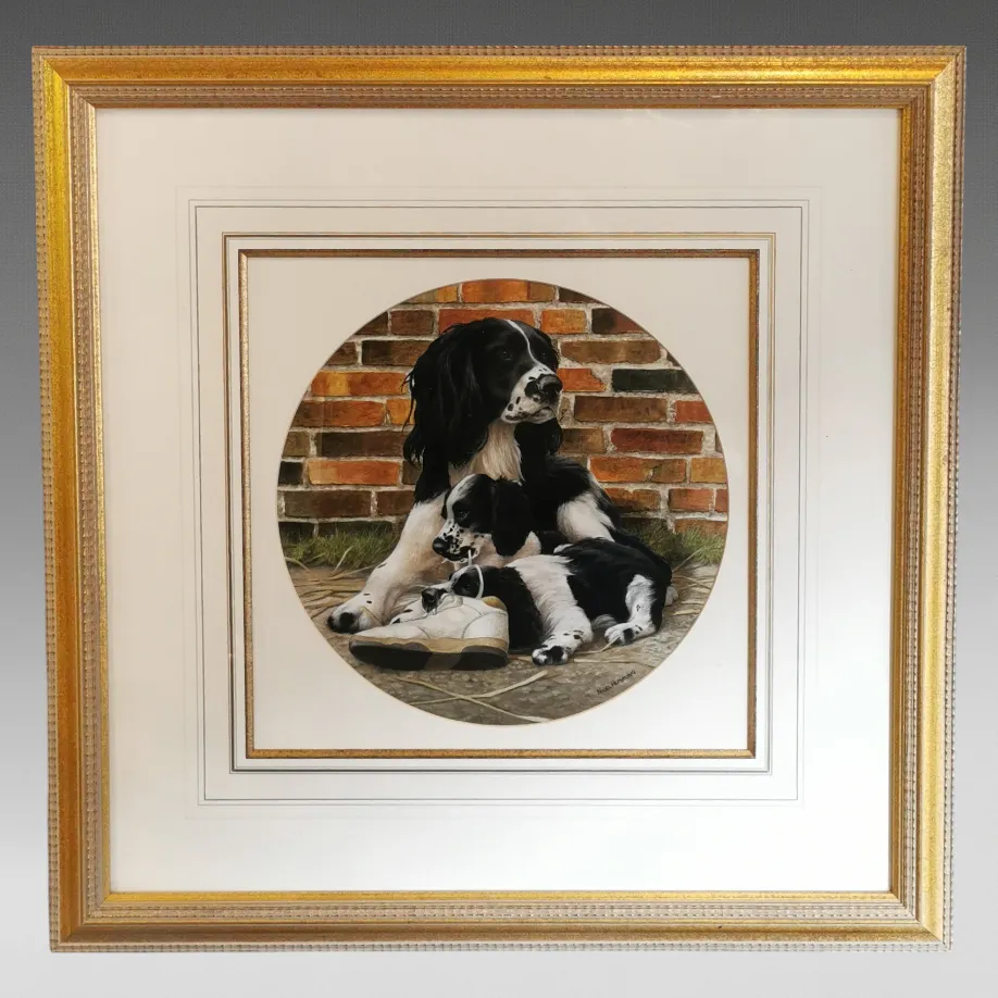 Original Painting By Nigel Hemming Spaniel And Puppies Oil On Board