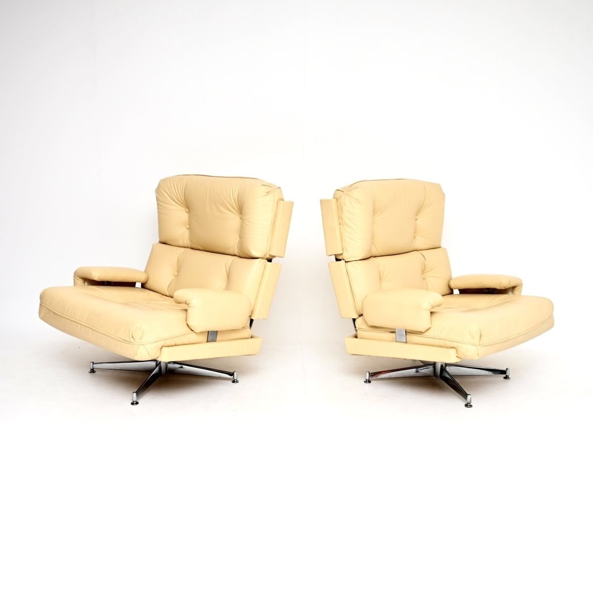 Pair Of Vintage Leather And Chrome Kohinoor Armchairs By Howard Keith photo Furniture