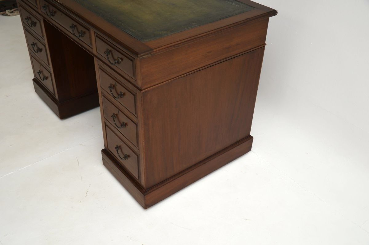Antique Victorian Mahogany Leather Top Pedestal Desk photo vintage