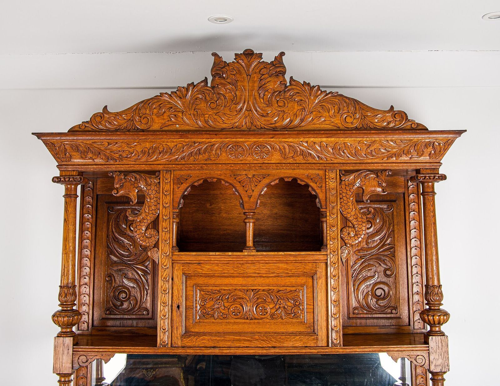 Large Antique French Oak Buffet Cabinet With Carved Chiffonier photo furniture