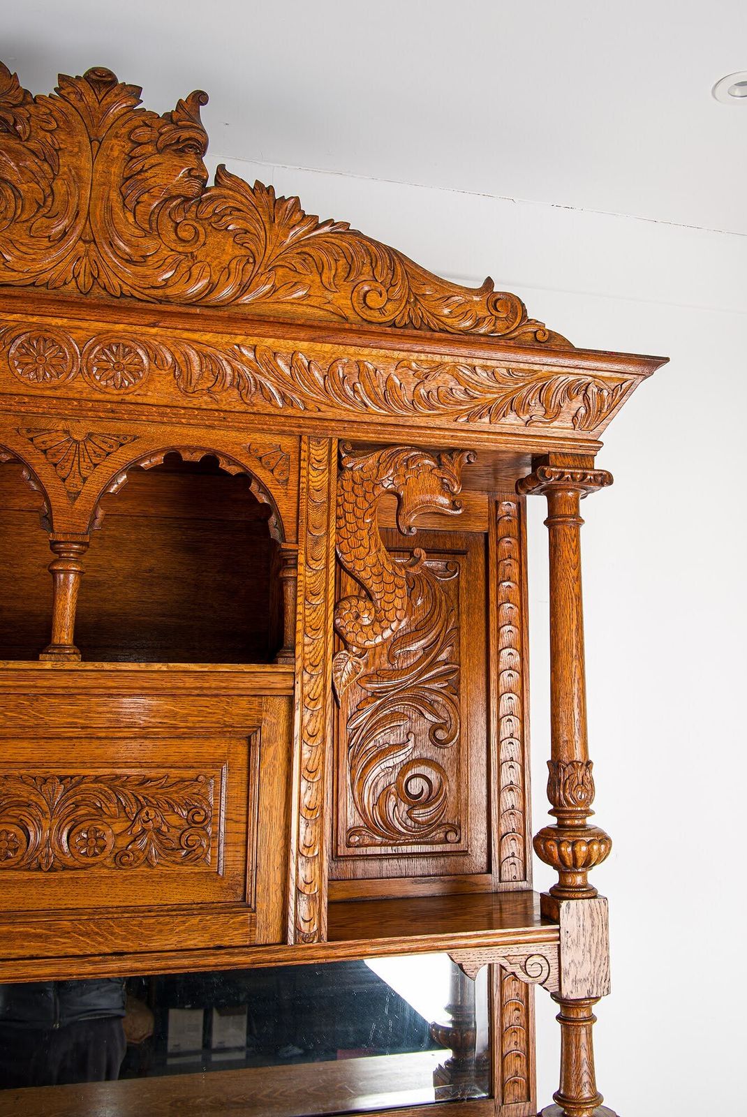 Large Antique French Oak Buffet Cabinet With Carved Chiffonier photo Furniture