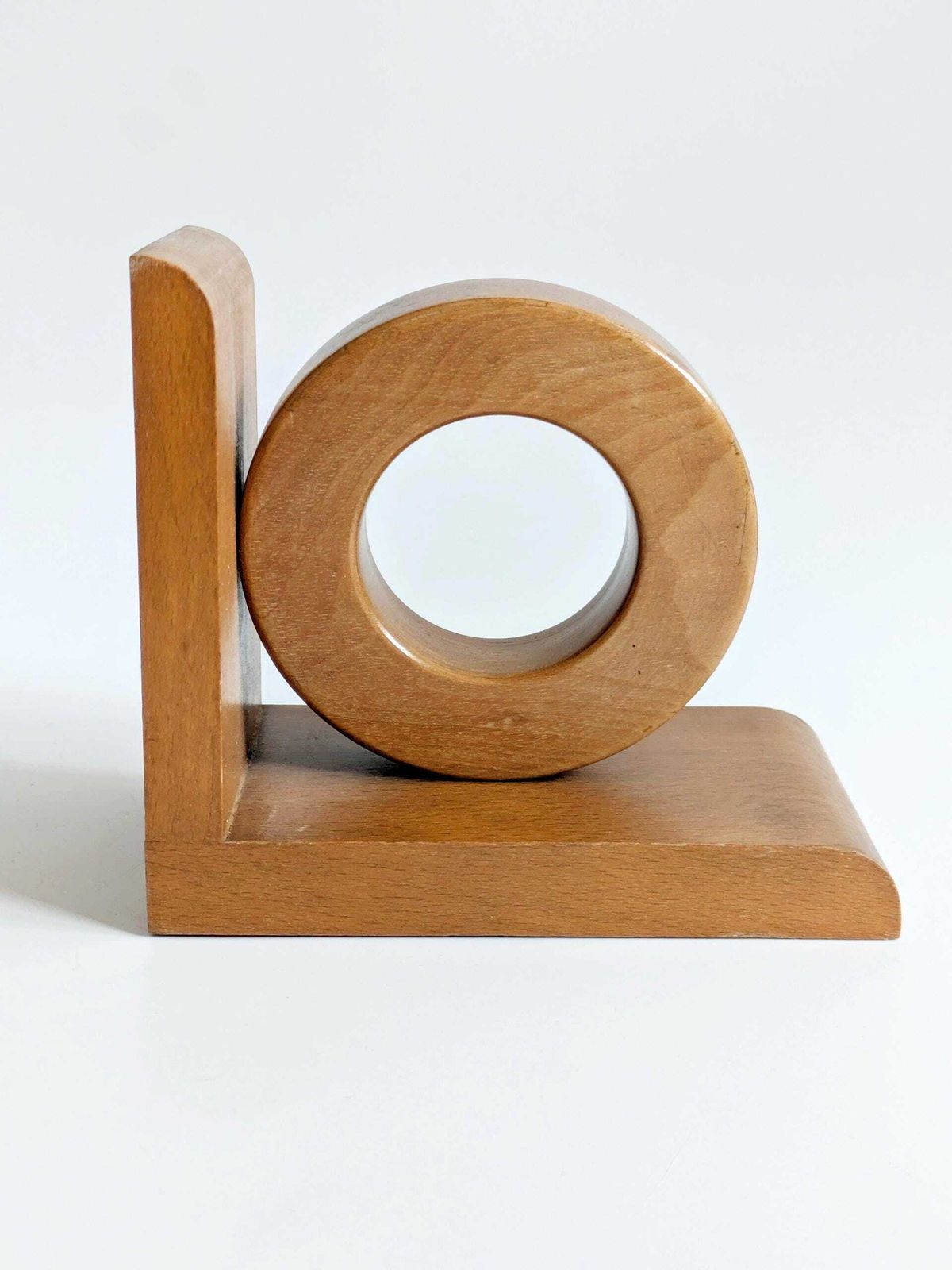 photo furniture Midcentury Wooden Bookends Pair, Bauhaus Art Deco Style Hoop Design, Sculptural Shelf Decor