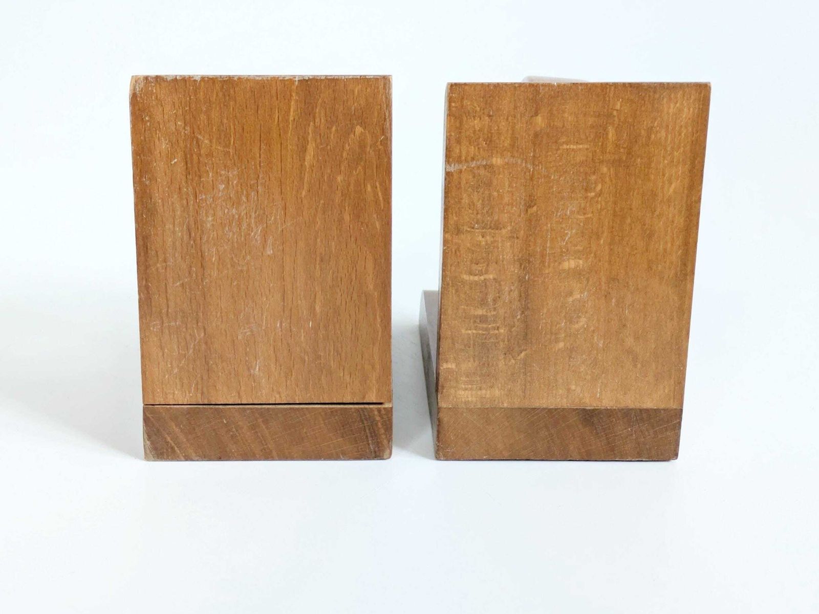 photo vintage Midcentury Wooden Bookends Pair, Bauhaus Art Deco Style Hoop Design, Sculptural Shelf Decor