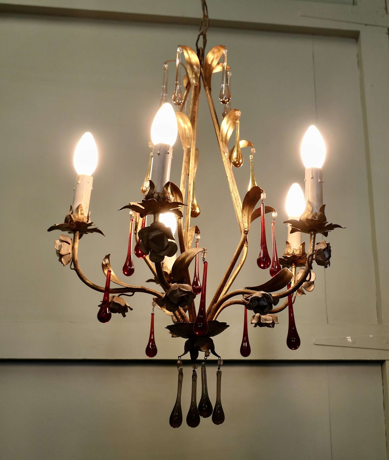 French Chandelier Hung With Coloured Crystal Teardrops This Is A Stunning Piece photo vinterior