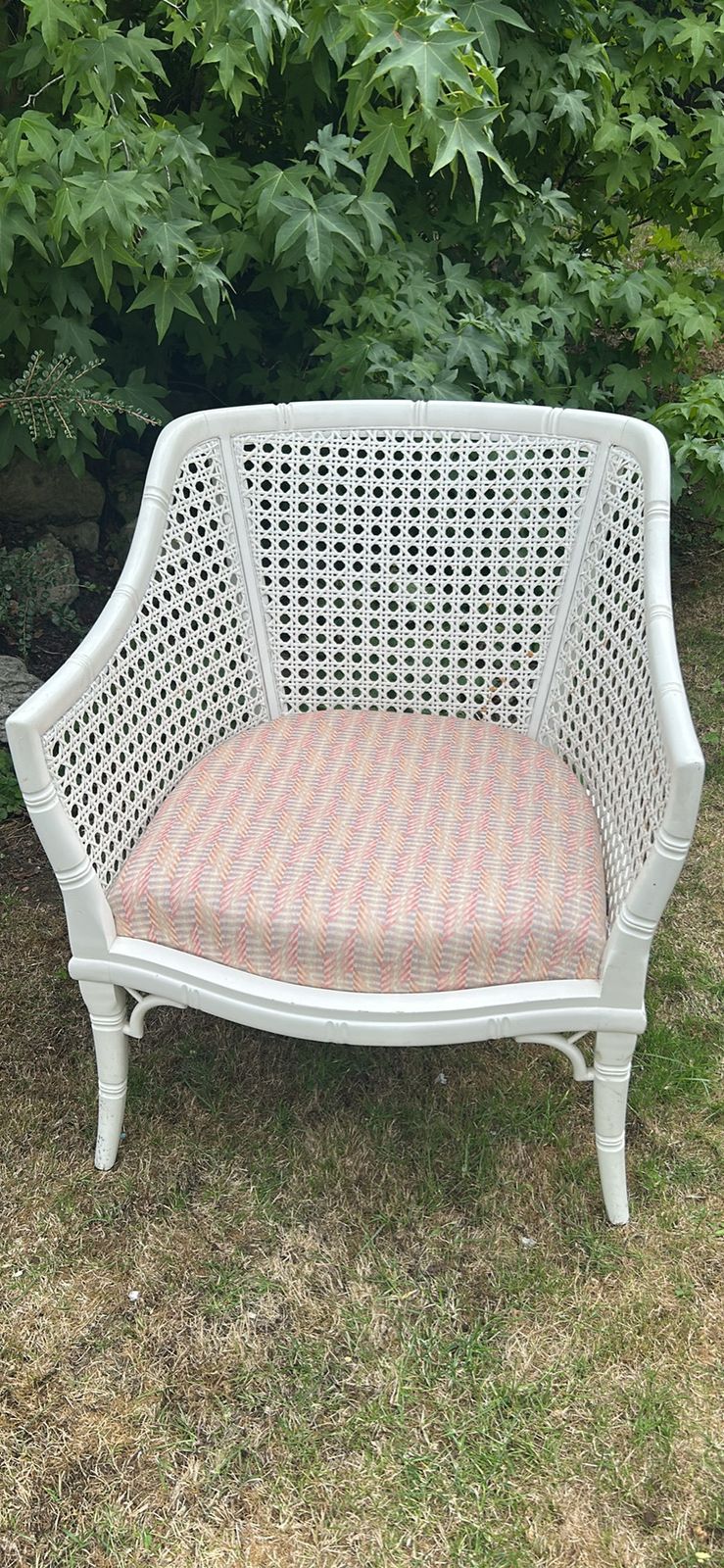 A Pair Of Vintage White Armchairs   Faux Bamboo And Cane Barrel photo furniture