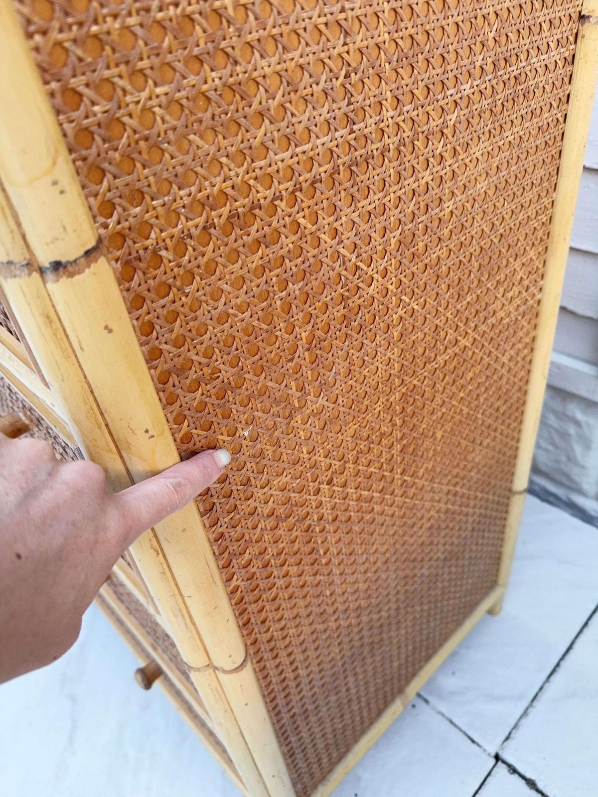 Mid Century Glass Top Rattan Chest Of Drawers | Vintage Boho Bedroom Decor photo Furniture