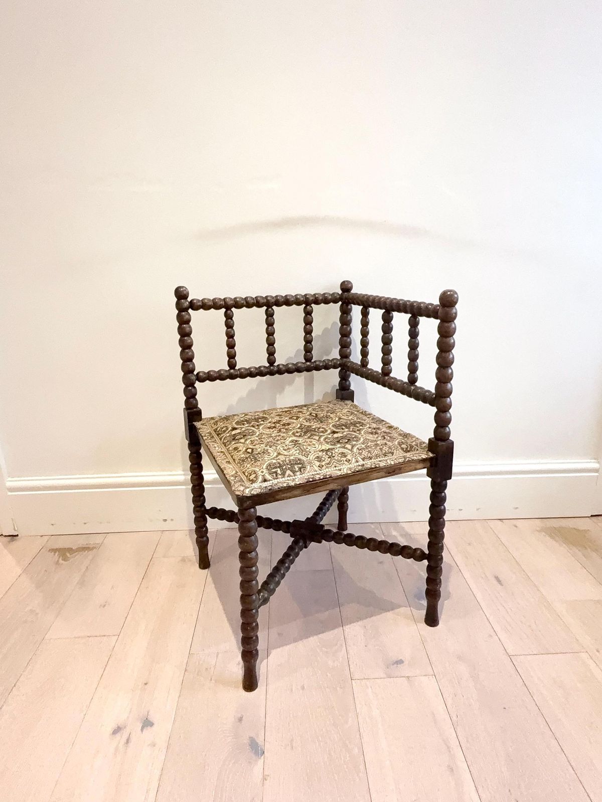 Antique French Bobbin Corner Chair | Vintage Boho Bohemian Furniture