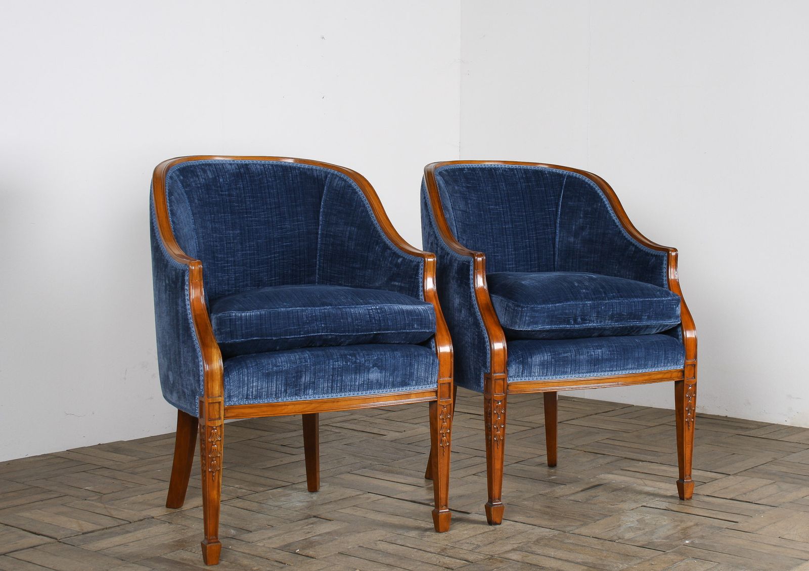 A Exquisite Pair Of Tub Chairs In Royal Blue By Fine Furniture Maker Arthur Brett