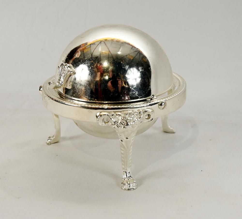 Silver Plated Ashtray With Glass Insert And Dome Cover photo furniture