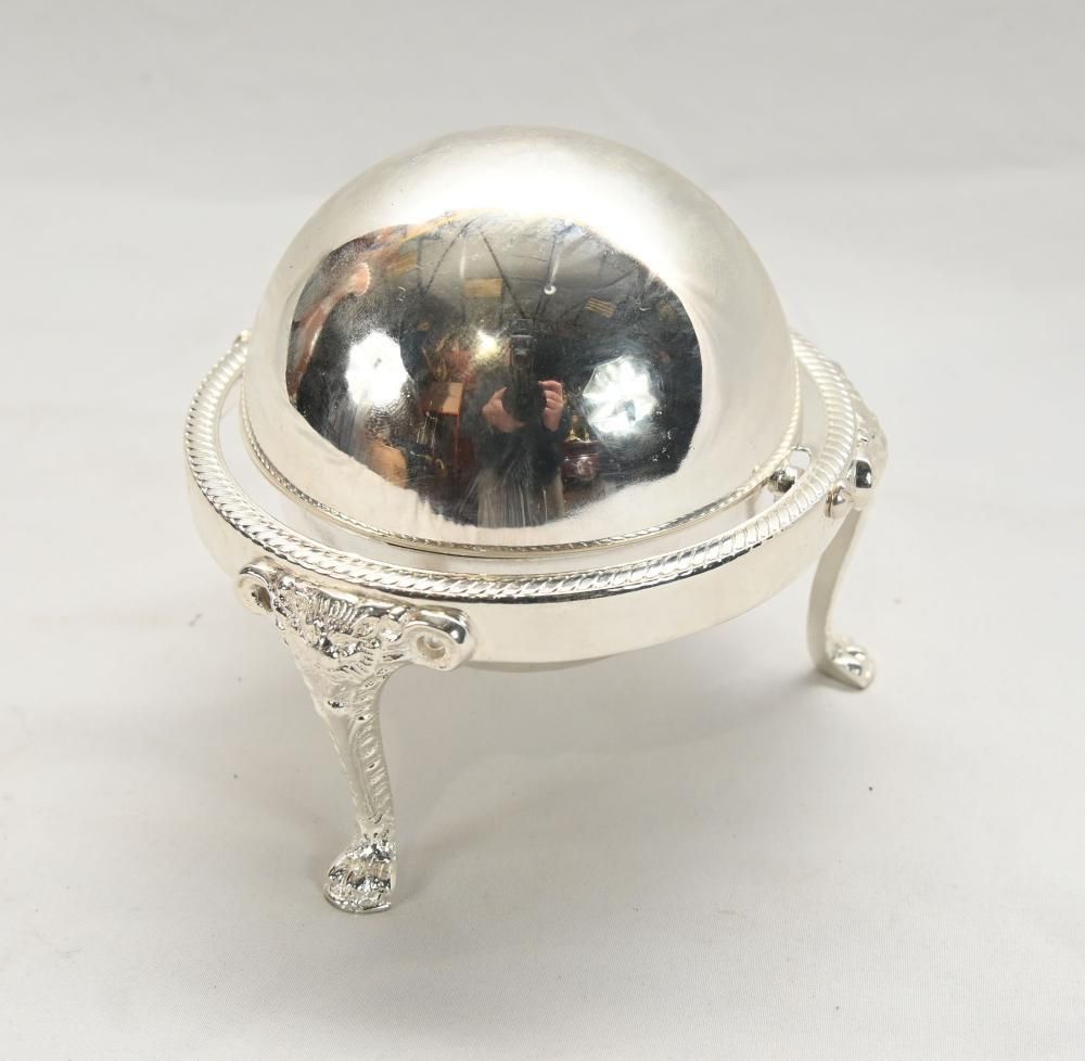 Silver Plated Ashtray With Glass Insert And Dome Cover photo vinterior