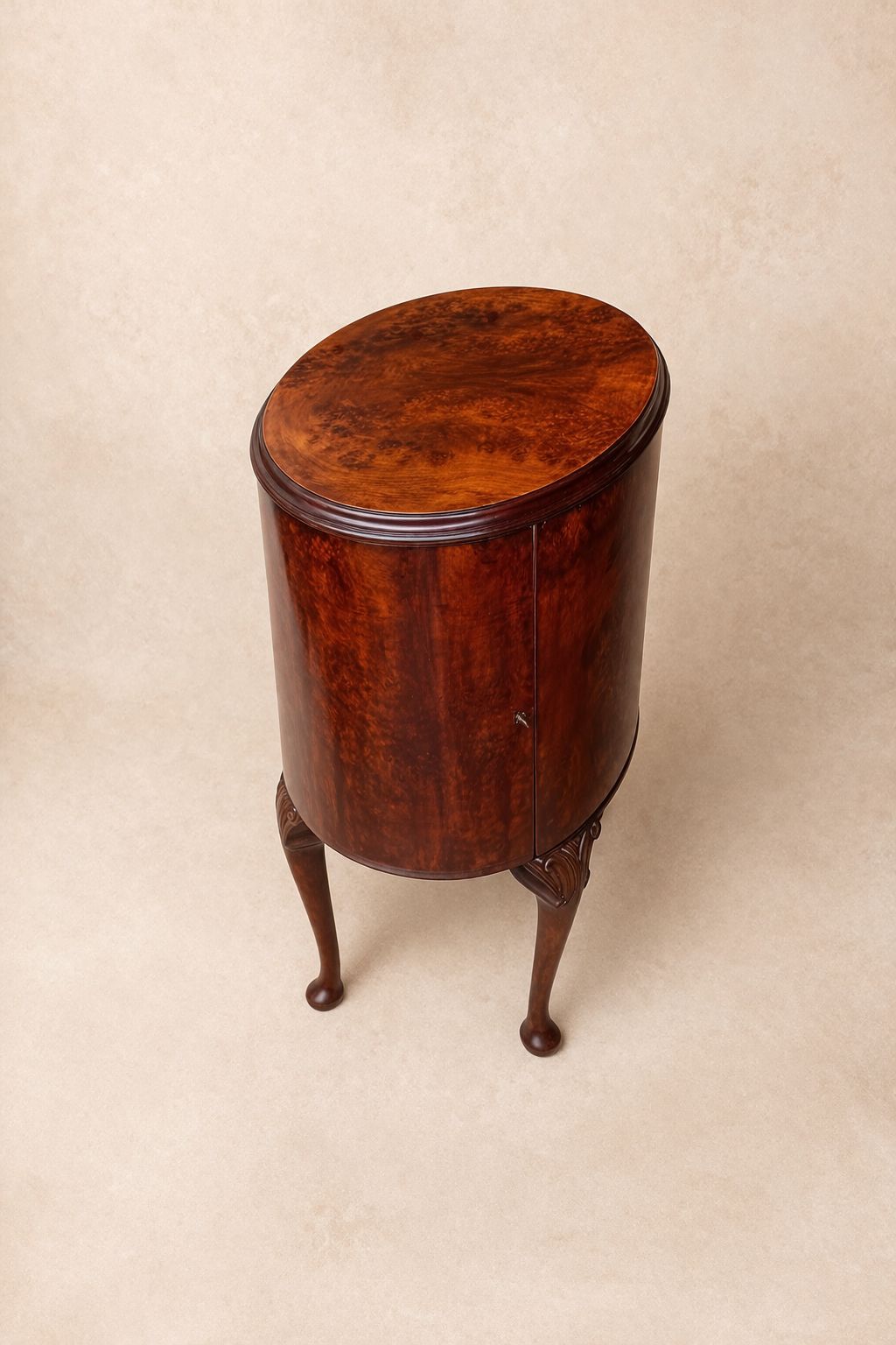 Edwardian Burr Walnut Demi Lune Cabinet / Pot Cupboard – C.1900 photo for sale