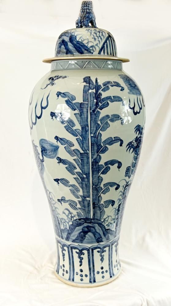 Pair Chinese Blue White Porcelain Lidded Vases Mythical Beast Dragon 4ft 109 photo buy