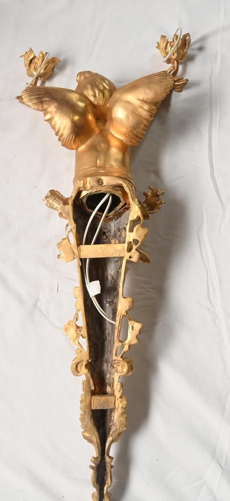 photo furniture Pair French Gilt Bronze Cherub Wall Lights Louis XVI Revival