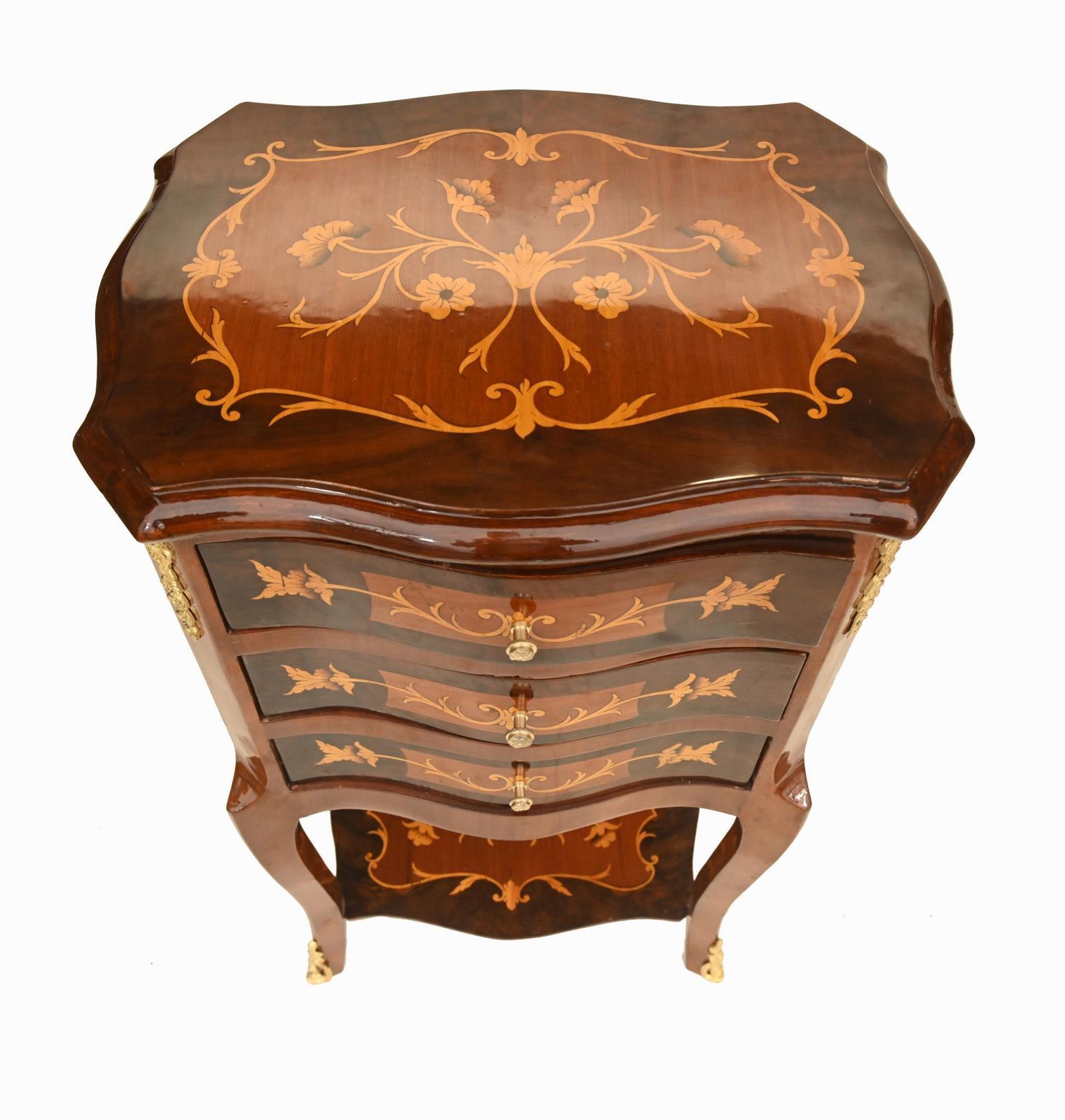 Pair French Kingwood & Marquetry Bedside Tables Louis XV Style photo Furniture
