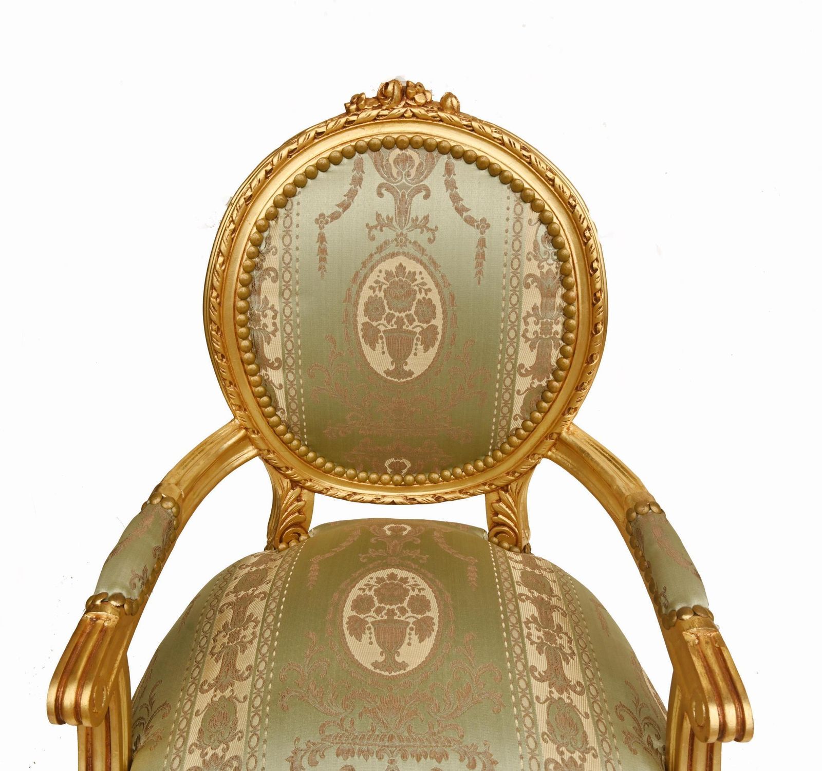 Pair French Giltwood Salon Armchairs Louis XVI Style photo for sale