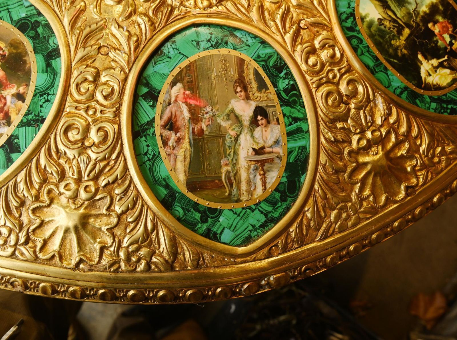 Napoleon III Malachite Centre Table Painted Plaques French Revival photo vintage