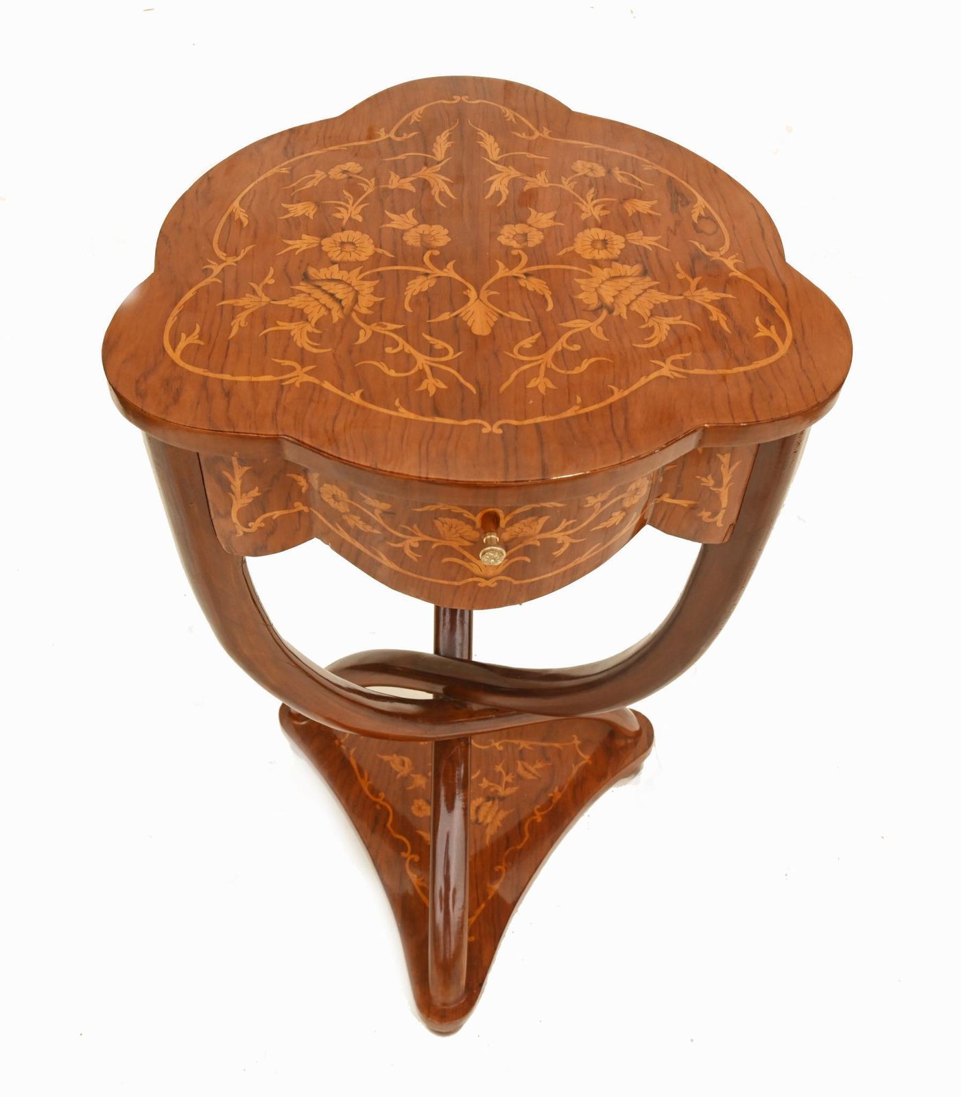 Pair Art Nouveau Revival Side Tables Occasional French Marquetry photo vinterior