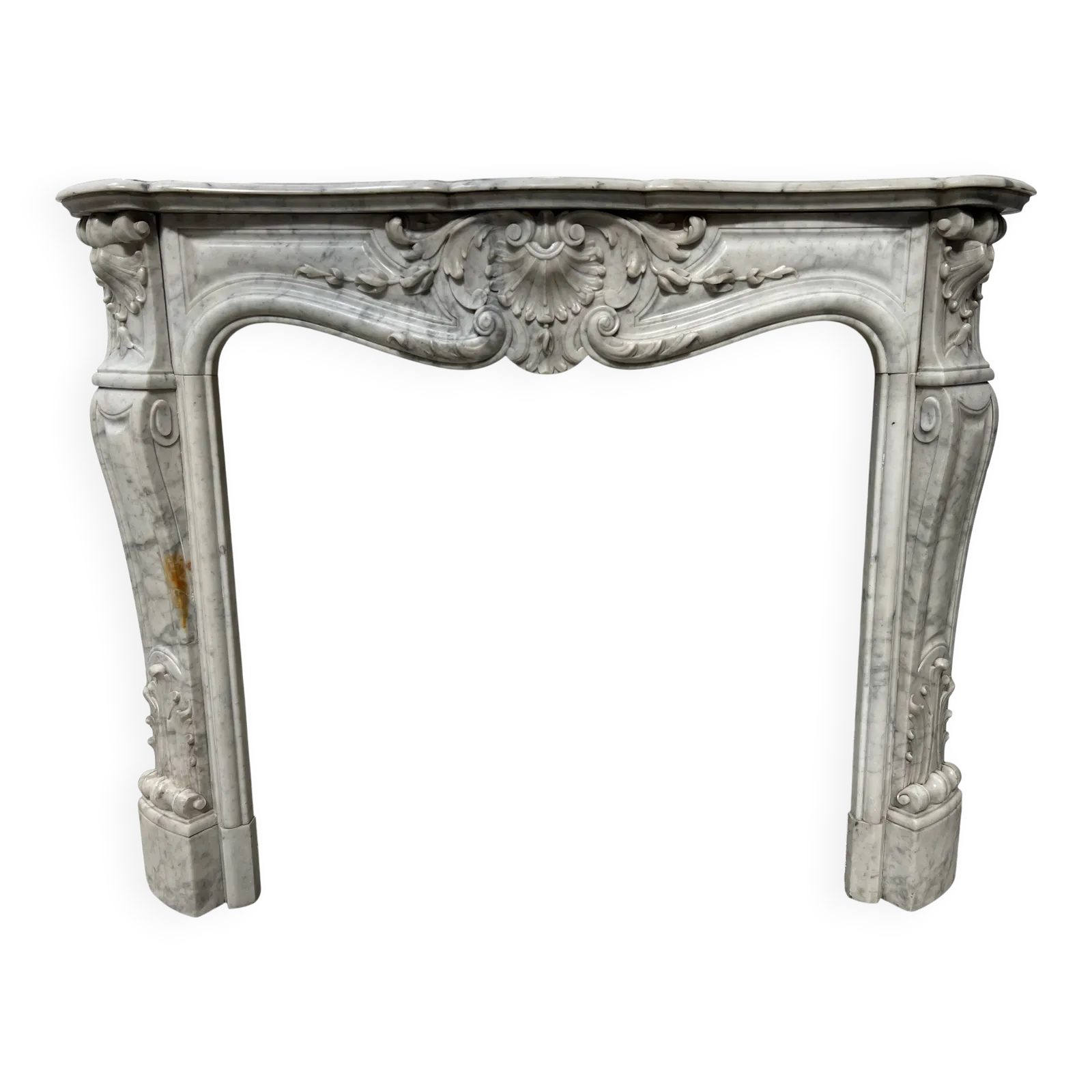 Louis XV Style White Carrara Marble Fireplace, 19th Century.