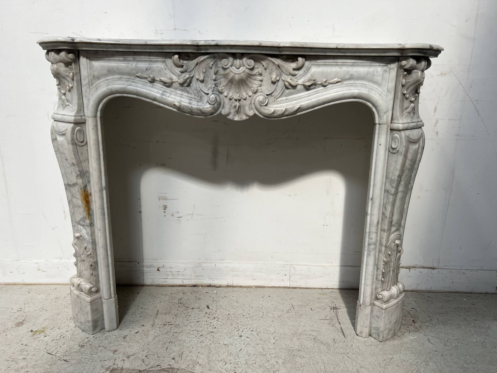 Home Fixtures Louis XV Style White Carrara Marble Fireplace, 19th Century. photo