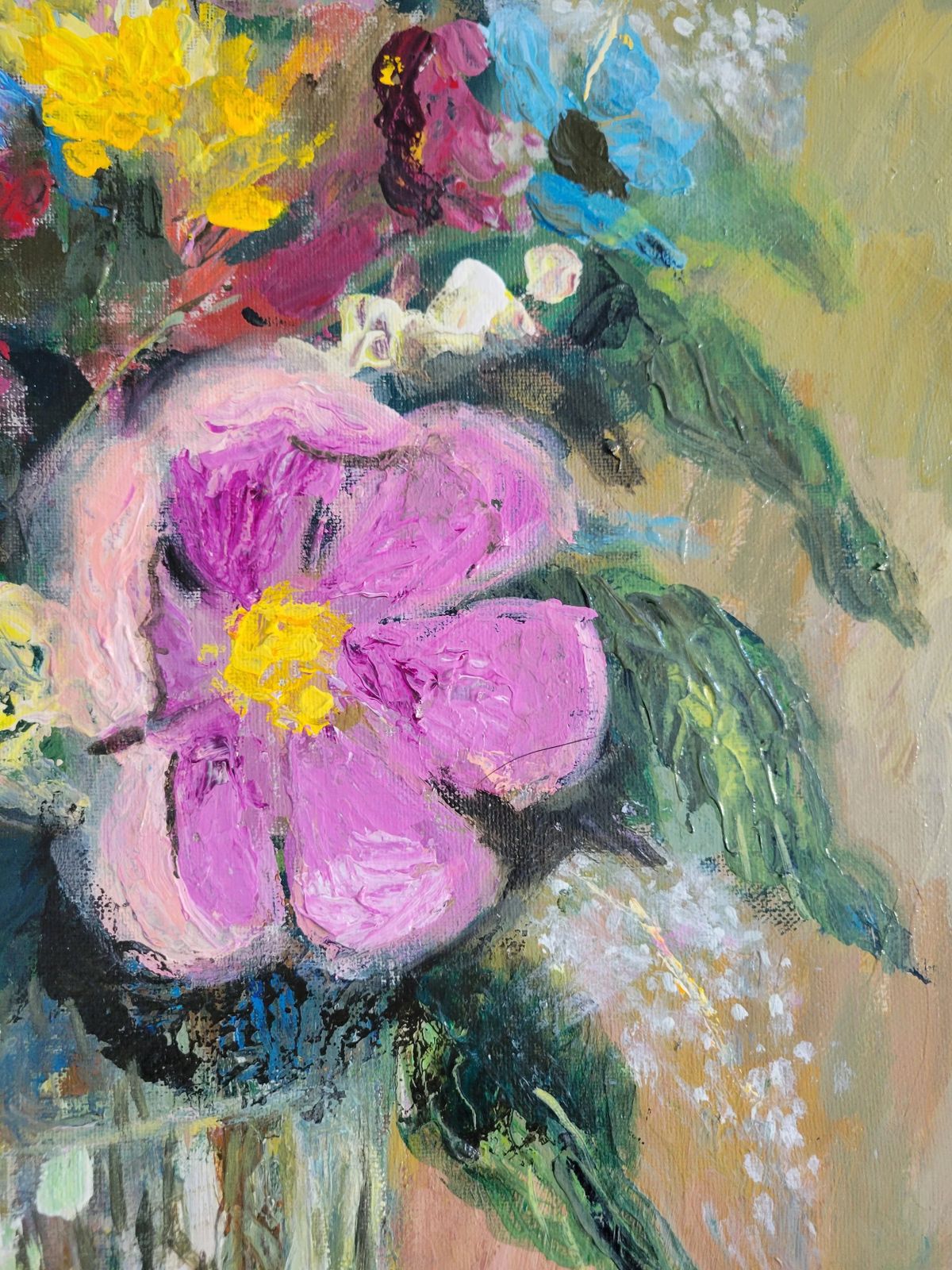 Garden Flowers In Glass  Original Vintage Floral Oil Painting photo 275.0