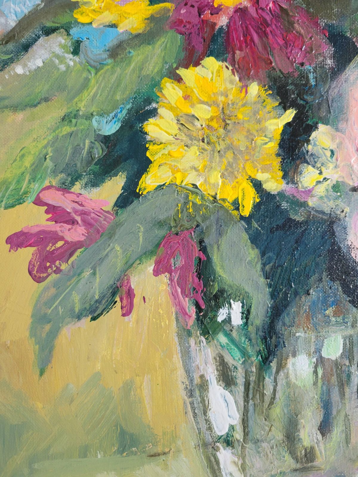 Garden Flowers In Glass  Original Vintage Floral Oil Painting photo vinterior