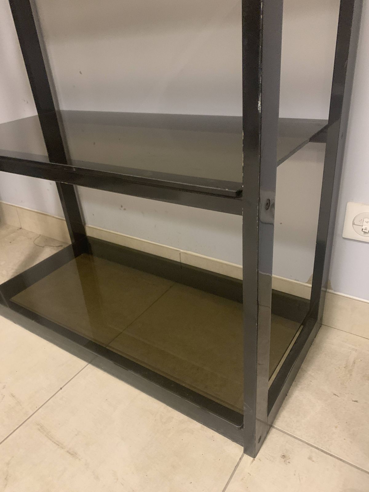 Chrome Metal And Opaque Glass Shelf 20th Century photo for sale
