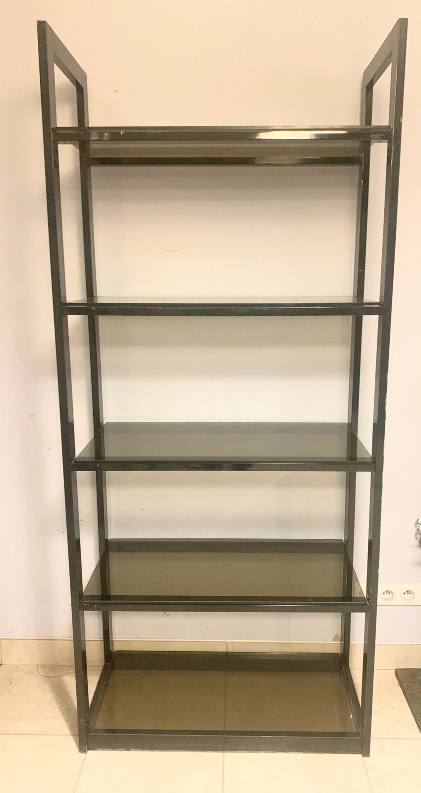 photo for sale Chrome Metal And Opaque Glass Shelf 20th Century
