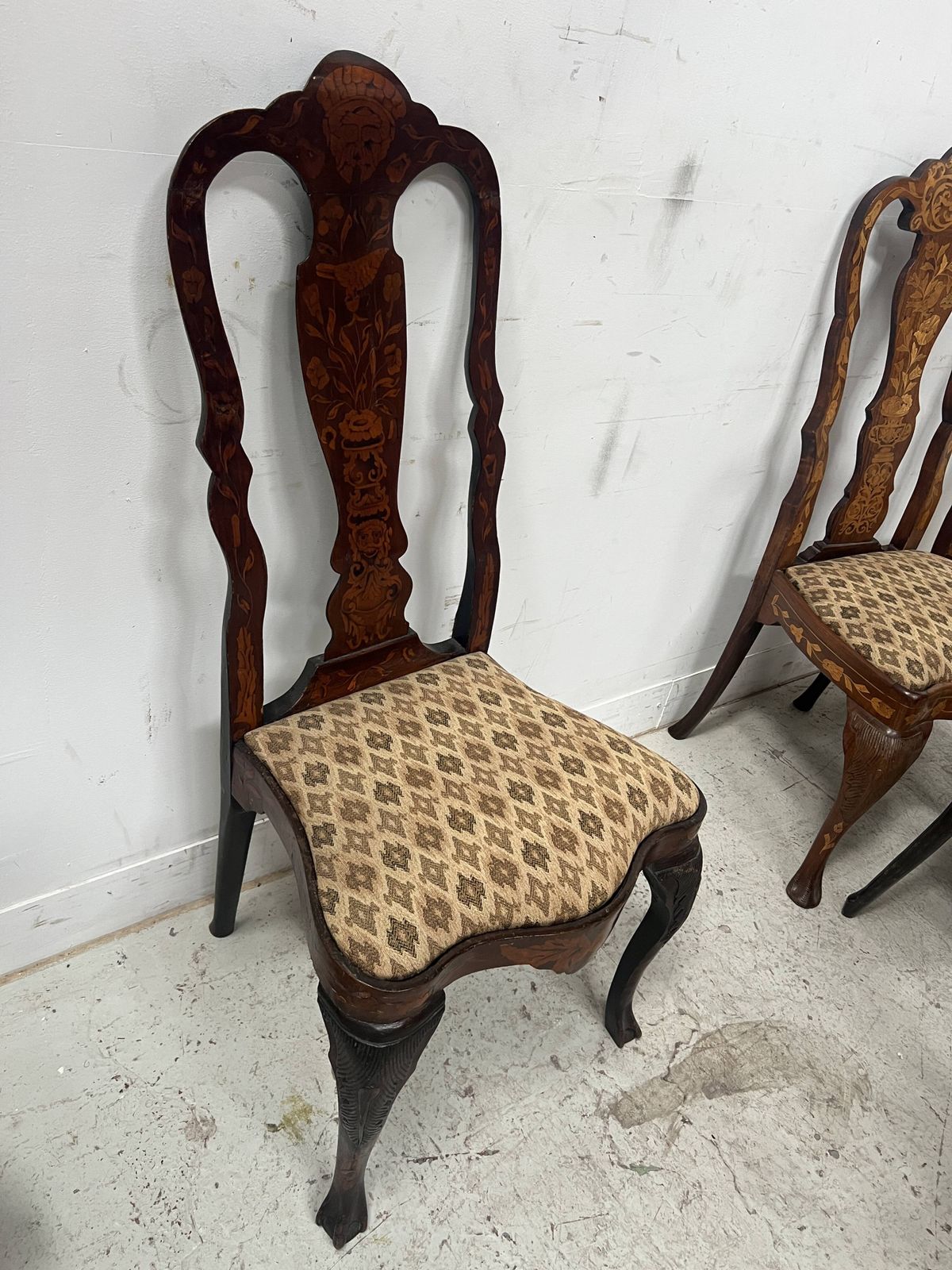 photo vinterior Set Of Eight Dutch Marquetry Chairs From The 19th Century.