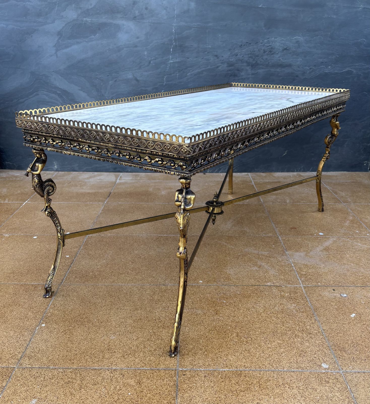 Neoclassical Bronze And Marble Coffee Table With Swan Motifs, 1940s photo vinterior