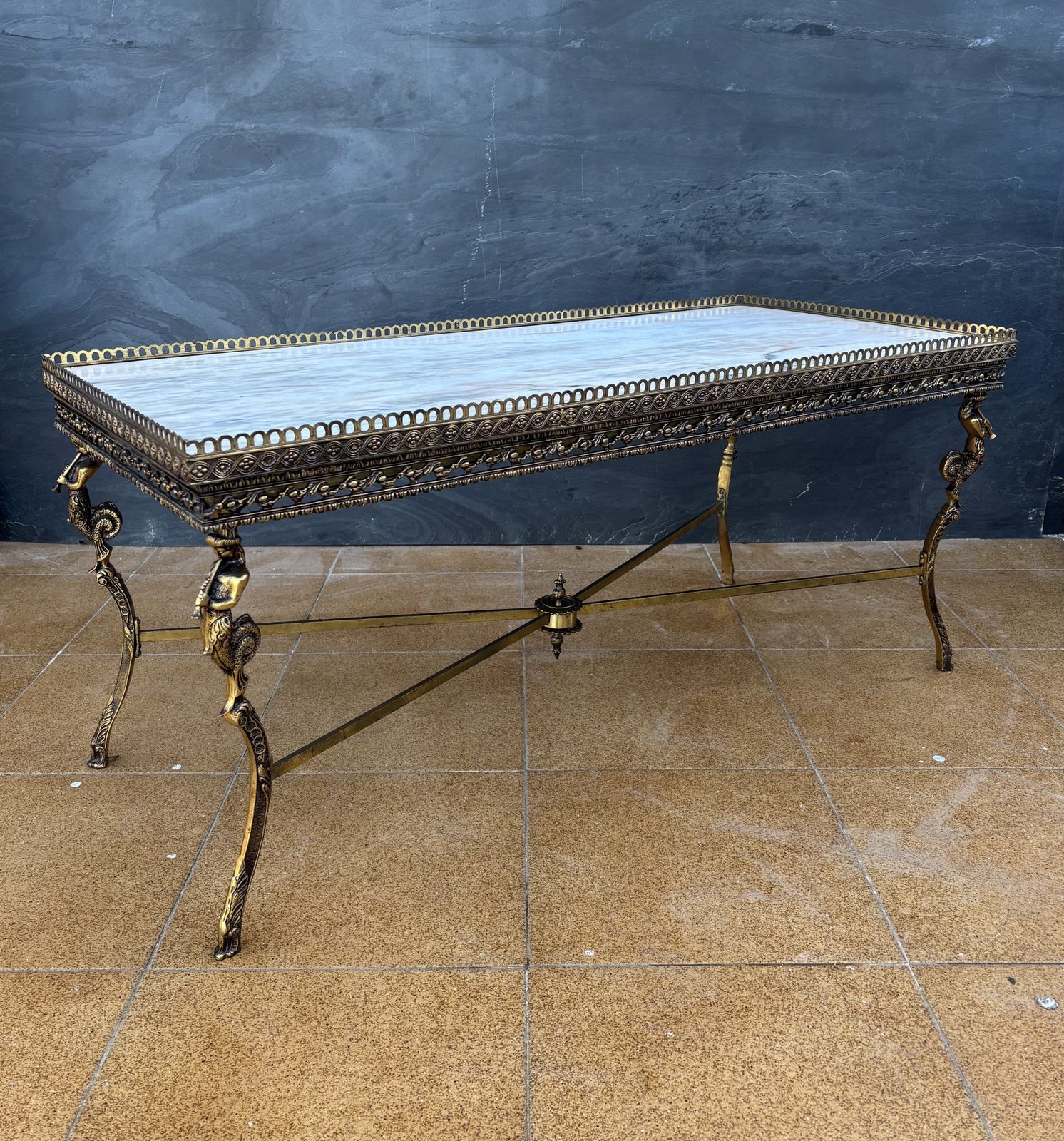 Neoclassical Bronze And Marble Coffee Table With Swan Motifs, 1940s photo buy